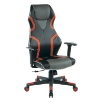 OSP Home Furnishings ROG25-RD Rogue Gaming Chair in Black Faux Leather with Red Trim and Accents with Controllable RGB LED Light piping.